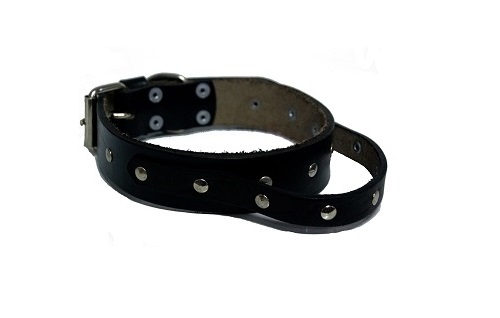 Collar de Cuero con Tachas c/Manija